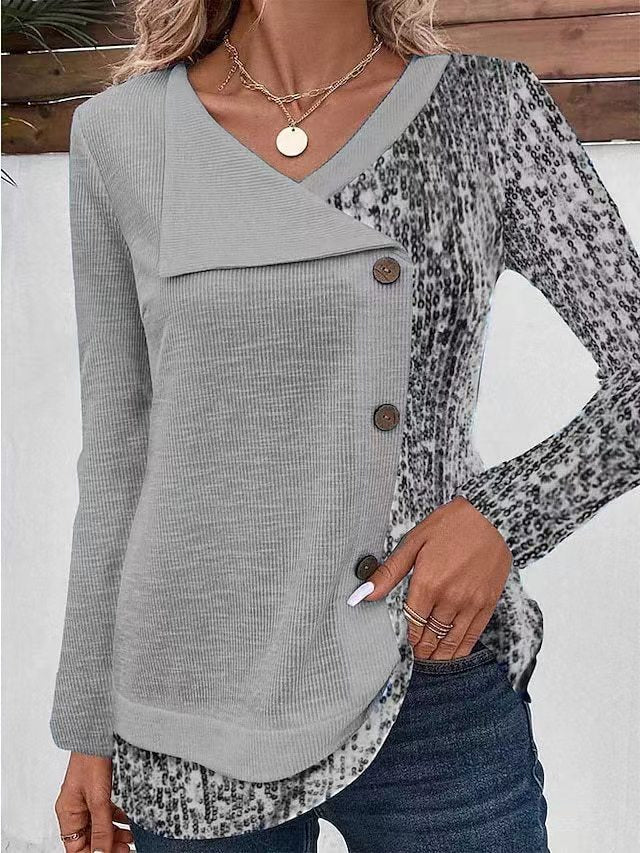 Women's long sleeve shirt with asymmetrical collar and decorative button details Lune London