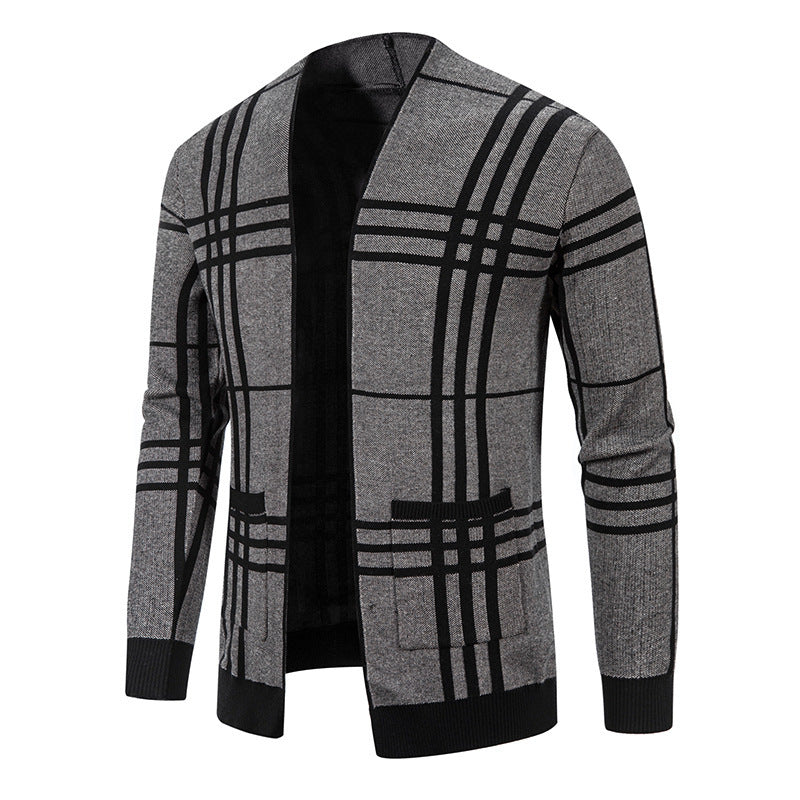 Modern knitted jacket for men with a modern check pattern and practical pockets Lune London