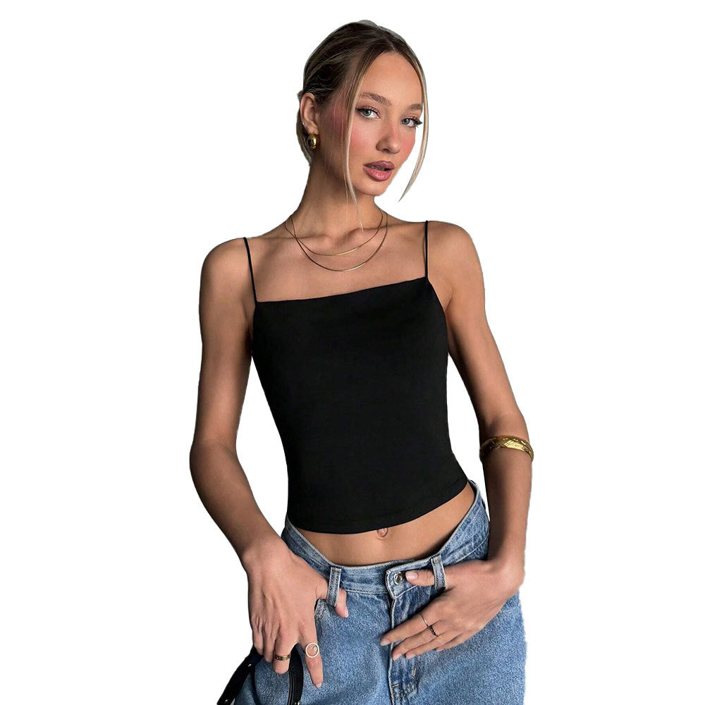 Chic & Stil women's short top with fine spaghetti straps and a fitted cut