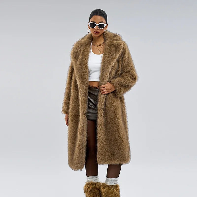Ladies Long Fur Faux Fur Coat Lune London