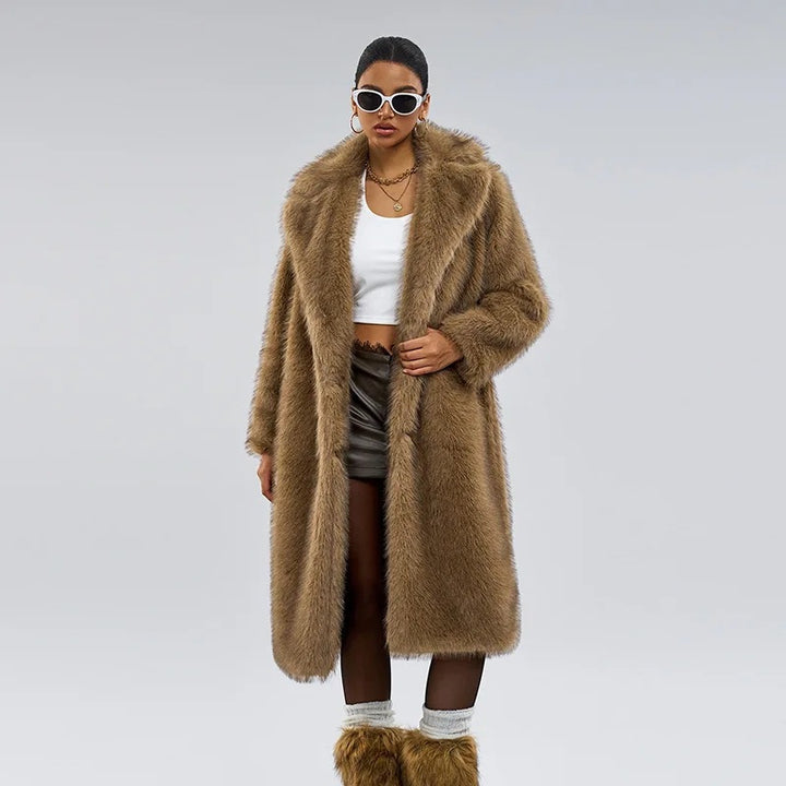 Ladies Long Fur Faux Fur Coat Lune London