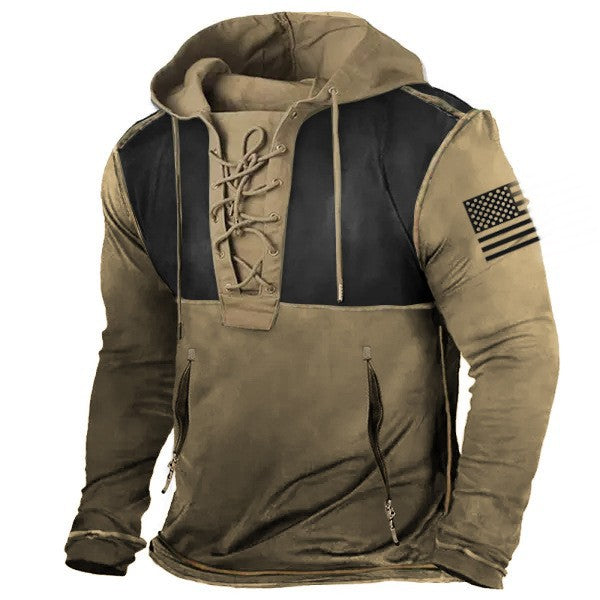 Men's hoodie with trendy lace detail and American flag pattern Lune London