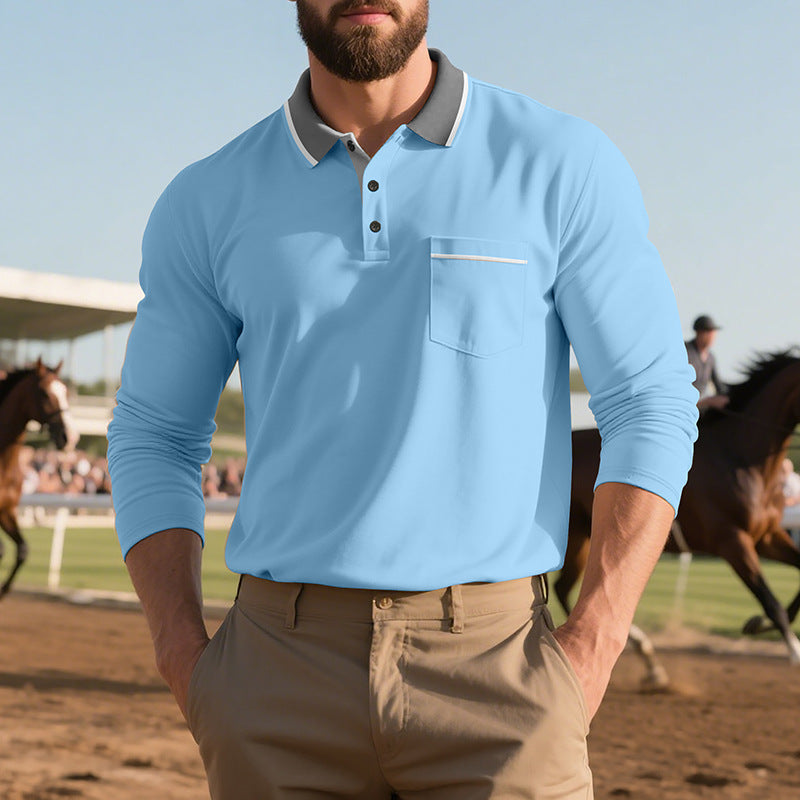 Men's long-sleeved polo shirt with elegant button placket and practical chest pocket Lune London