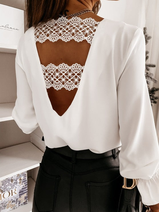 Ladies elegant V neck blouse with puff sleeves Lune London