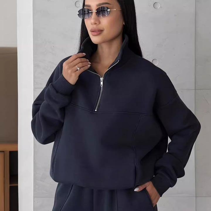 Chic and Stylish women's casual sweatshirt and jogger pants set with high collar