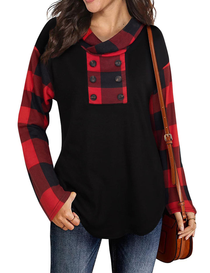 Fashionable women's sweatshirt with checkered pattern and button placket Lune London