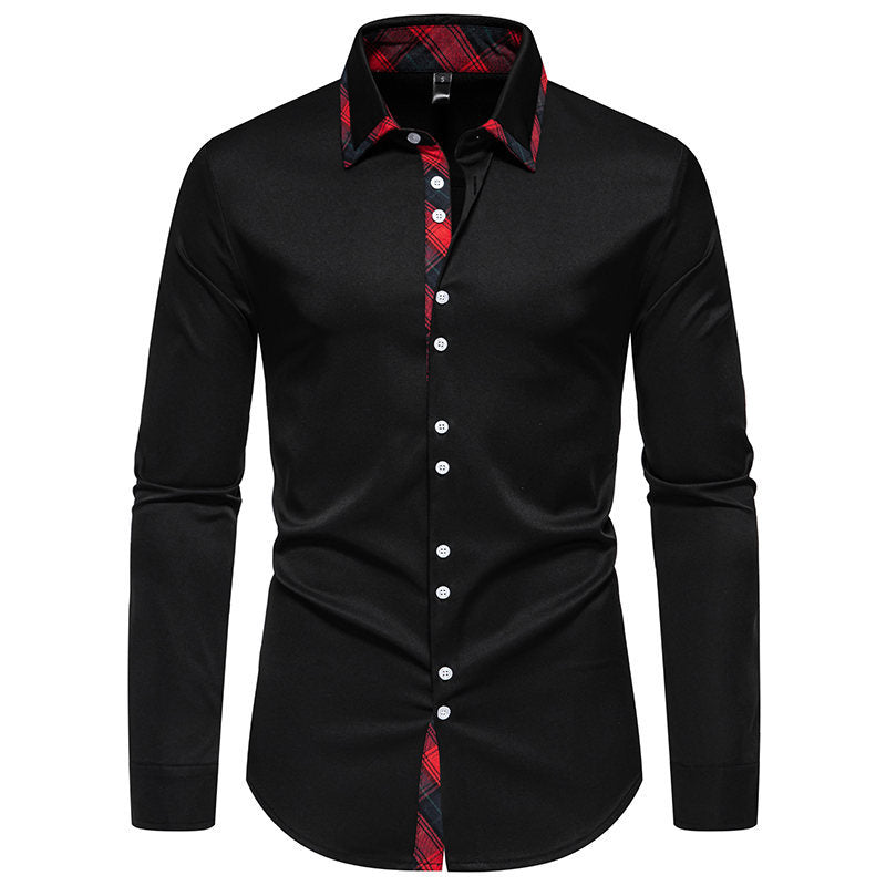 Elegant long-sleeve shirt for men with checkered collar details Lune London