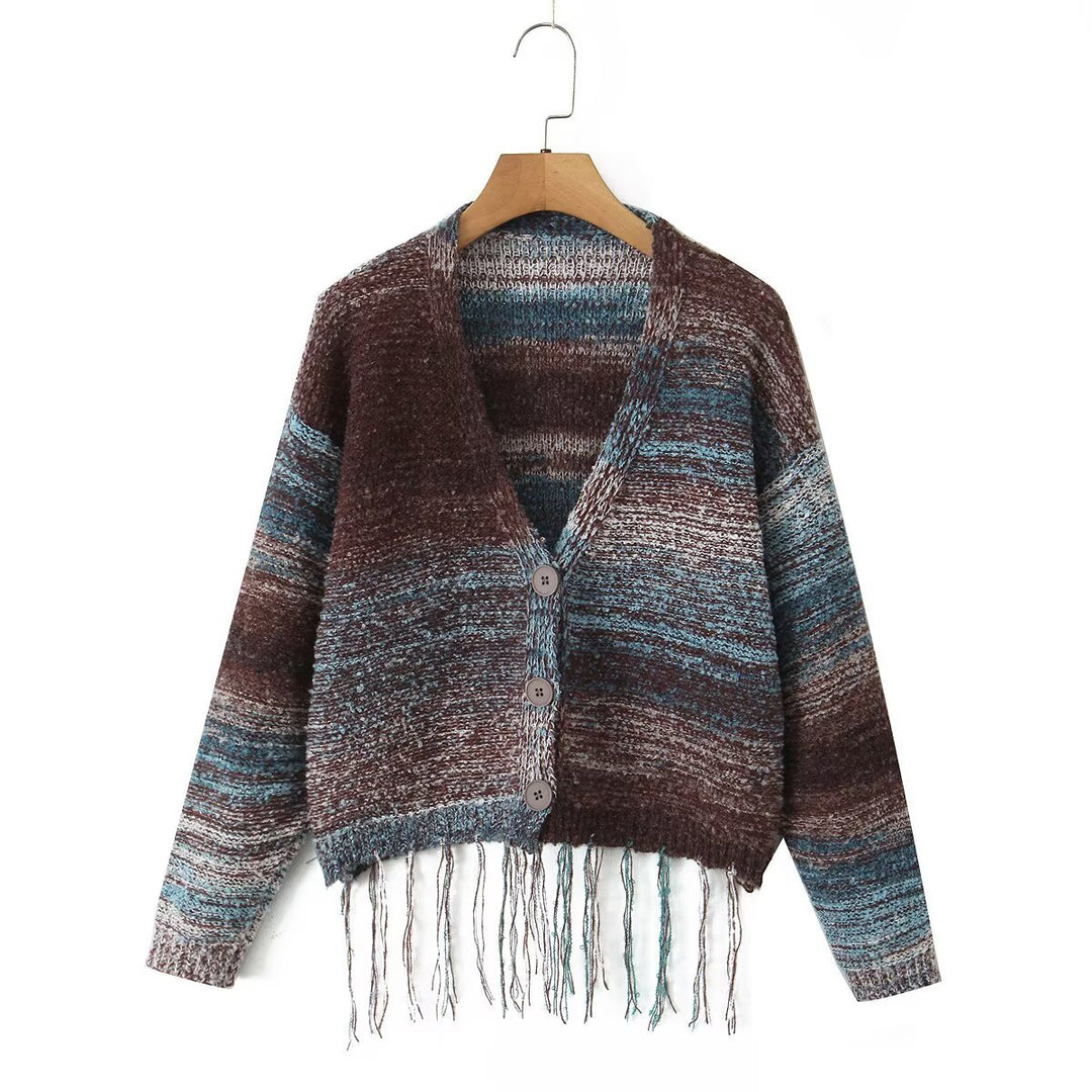 Pull cardigan long à manches longues avec franges Chic & Stil