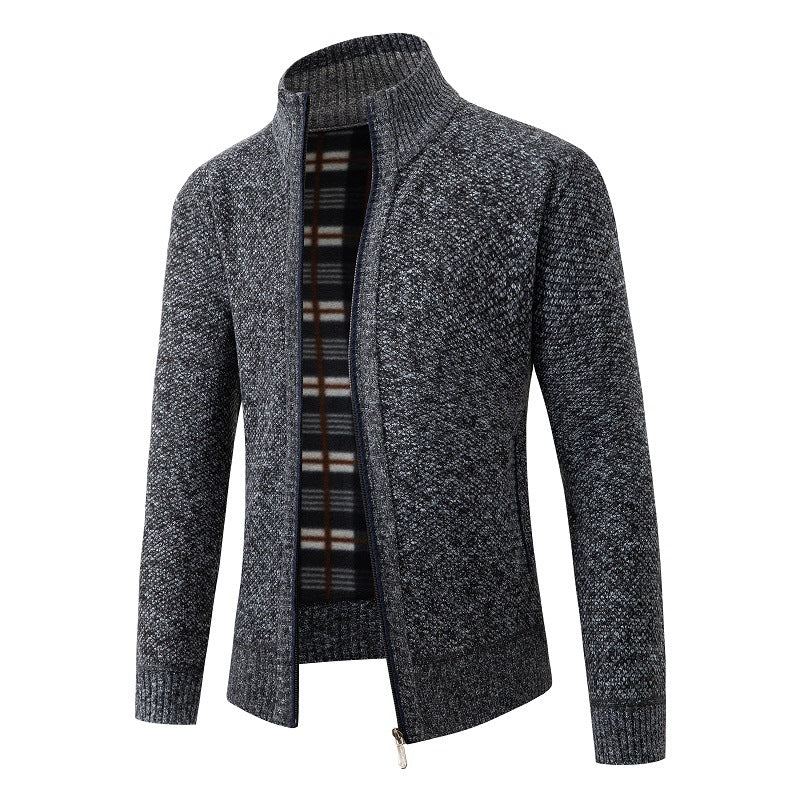 Men's knit jacket with modern stand-up collar and practical side pockets Lune London