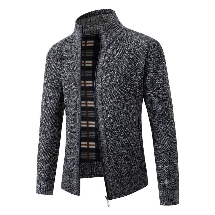 Men's knit jacket with modern stand-up collar and practical side pockets Lune London