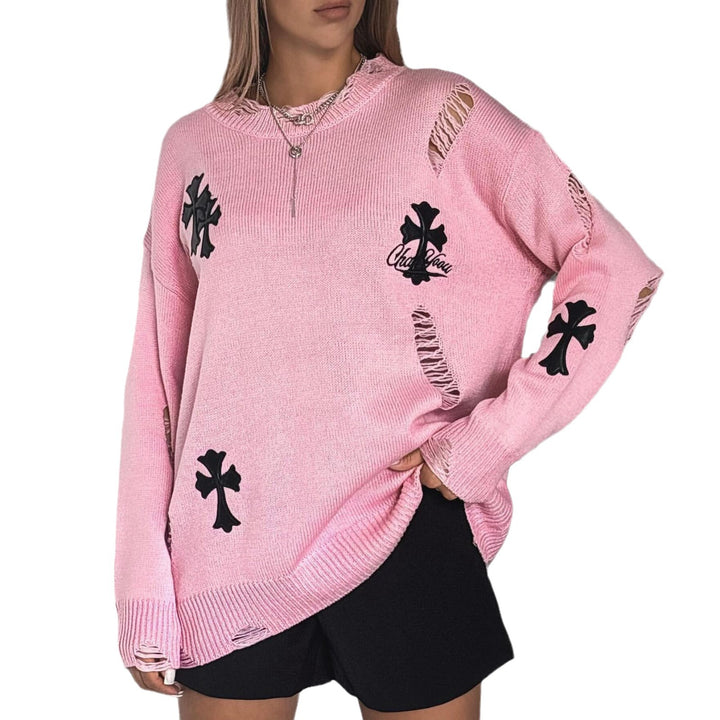 Casual sweater for women with a creative cut and frayed details Lune London