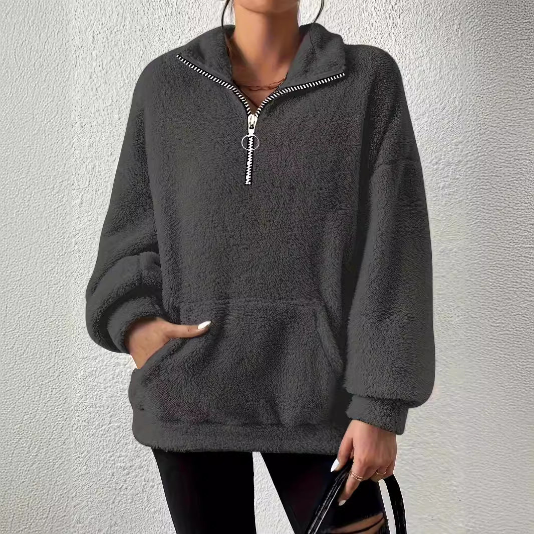 Cozy fleece sweater for women with half-zip and side pockets Lune London
