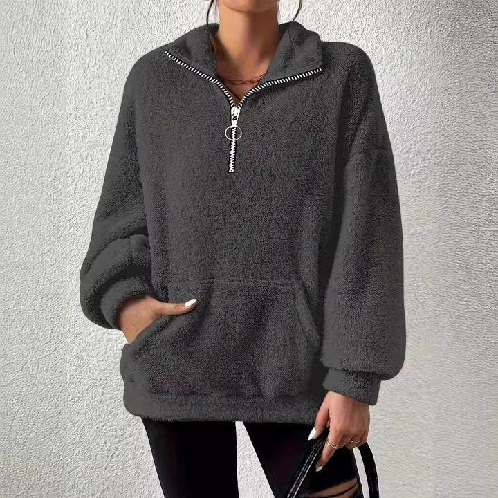 Cozy fleece sweater for women with half-zip and side pockets Lune London