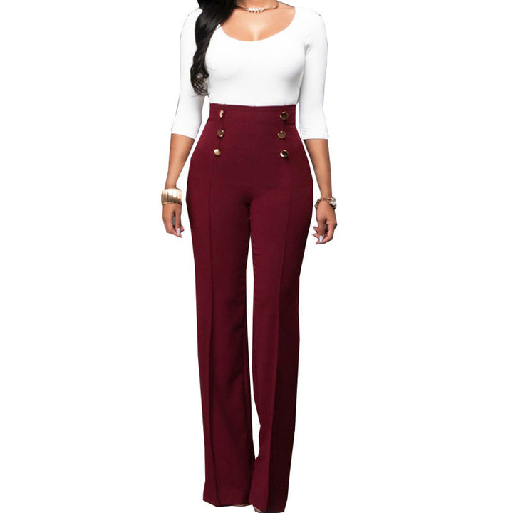 Lune London | Women Elegant High-Waist Pants with Decorative Buttons