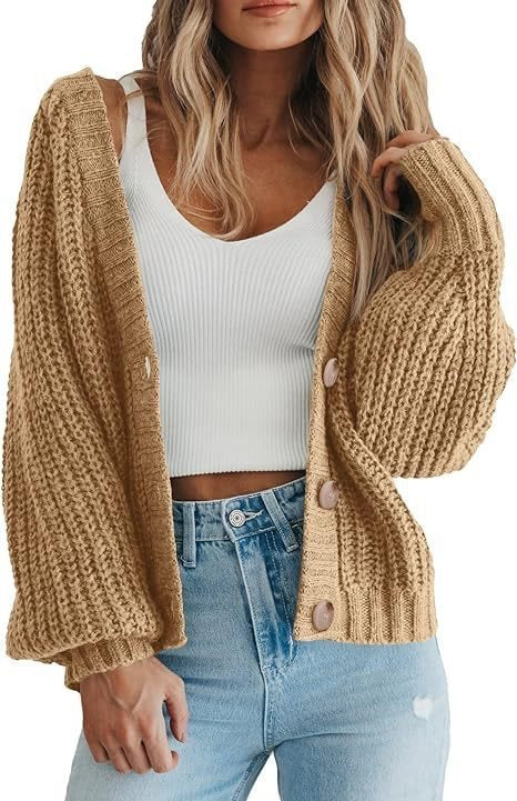 Thick knit cardigan for women with button details and loose fit Lune London