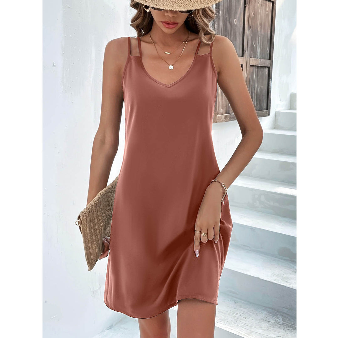 Ladies Leisure Mini Dress with Adjustable Straps V Neck Lune London