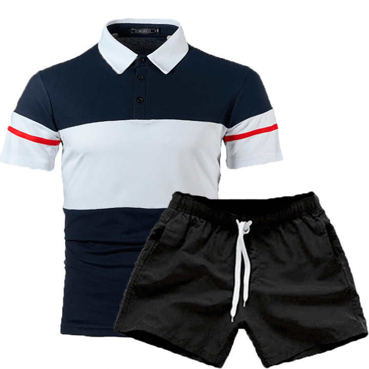 Men's polo set and swim shorts with modern Lune London accents
