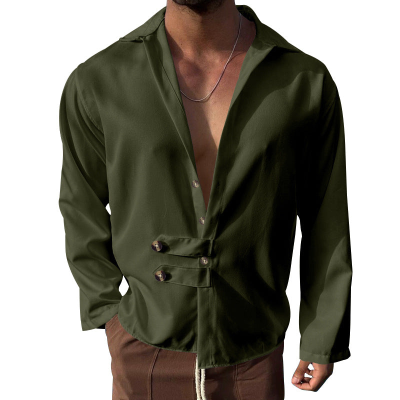 Men's elegant shirt with an innovative button design and a deep V-neck Lune London