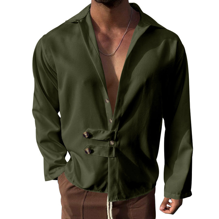 Men's elegant shirt with an innovative button design and a deep V-neck Lune London