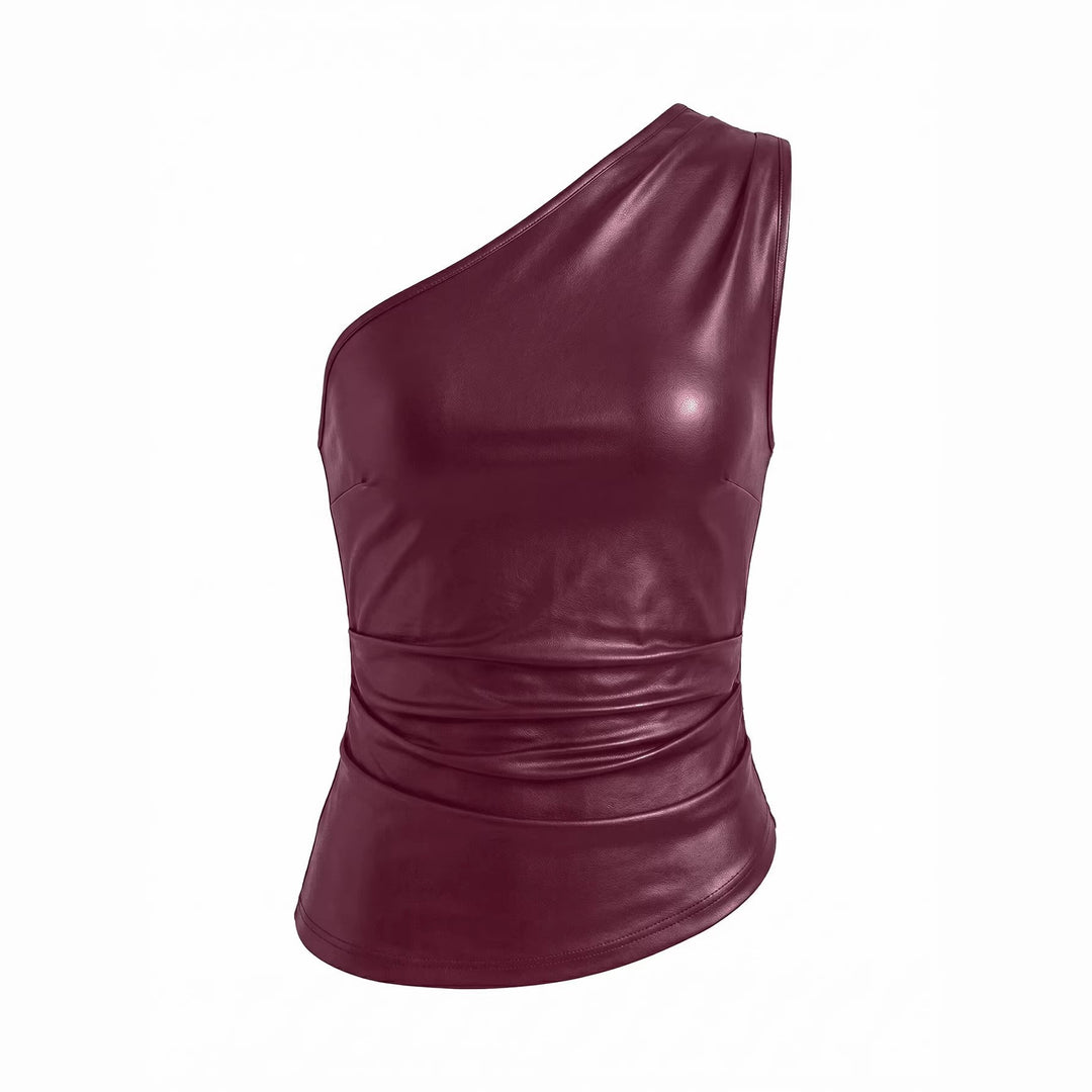 Women asymmetrical top made of synthetic leather Lune London