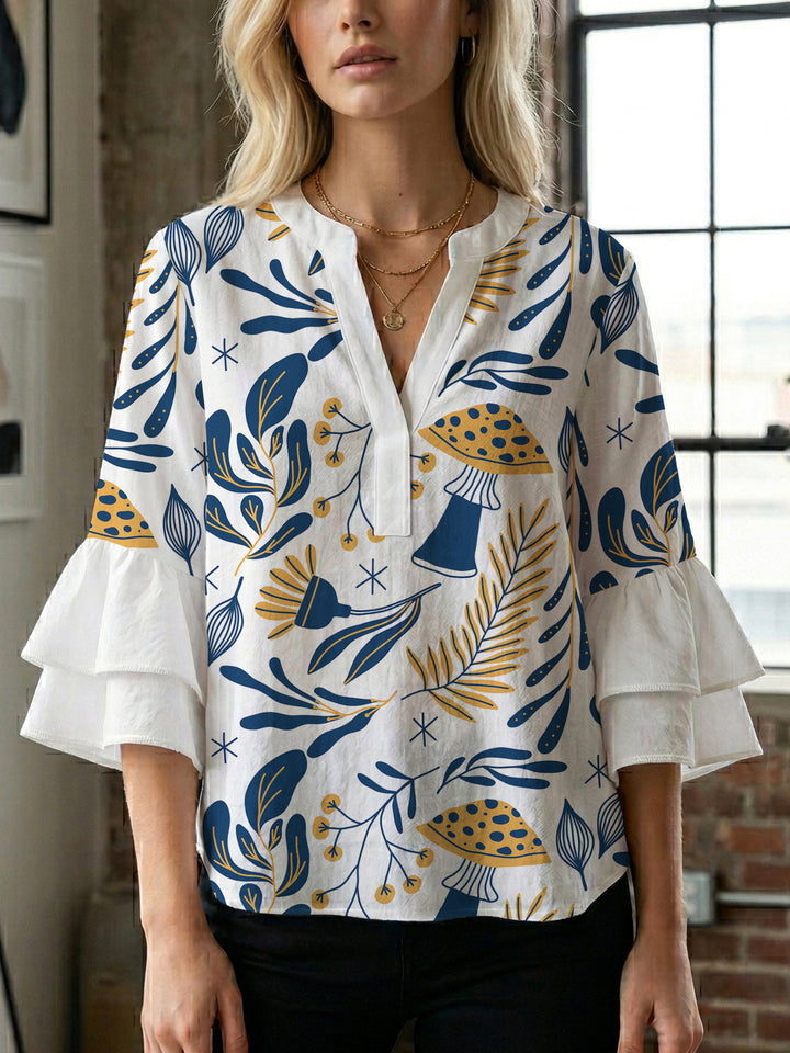 Women Elegant Top with Voluminous Puff Sleeves and Floral Print Lune London