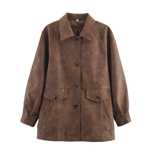 Casual faux leather jacket for women with pockets Lune London