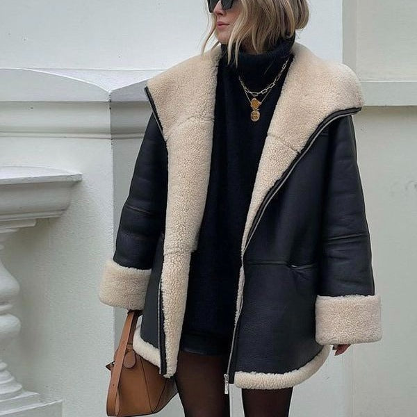 Quilted faux leather jacket for women with warm inner lining and stylish lapel collar Lune London