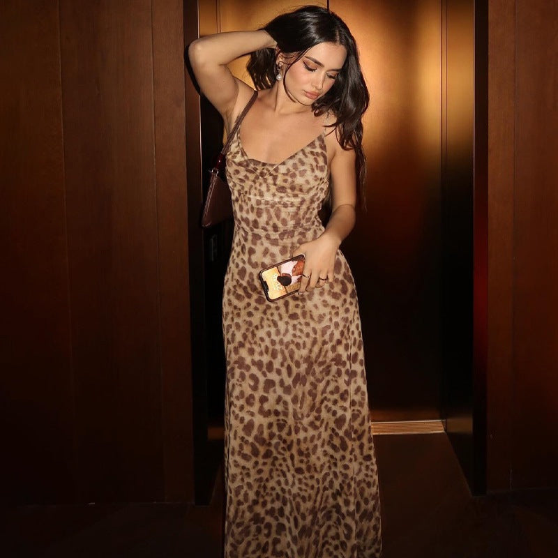 Women Elegant Maxi Dress with Leopard Print Lune London