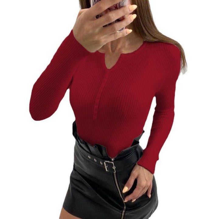 T-shirt à manches longues pour femmes avec look côtelé texturé à col V Chic & Stil