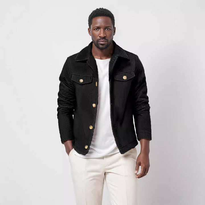 Trendy cotton jacket for men with gold buttons and flap pockets Lune London