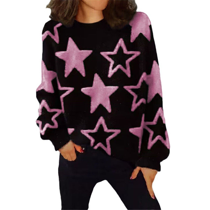 Ladies Comfortable Knit Sweater with Star Pattern and Chic Casual Cut