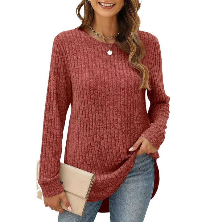 Lune London Women's Casual Long Sleeve Structured Knit T-Shirt