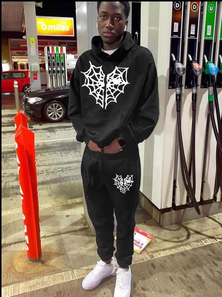 Hoodie and jogger pants set for men with unique spider web pattern Lune London