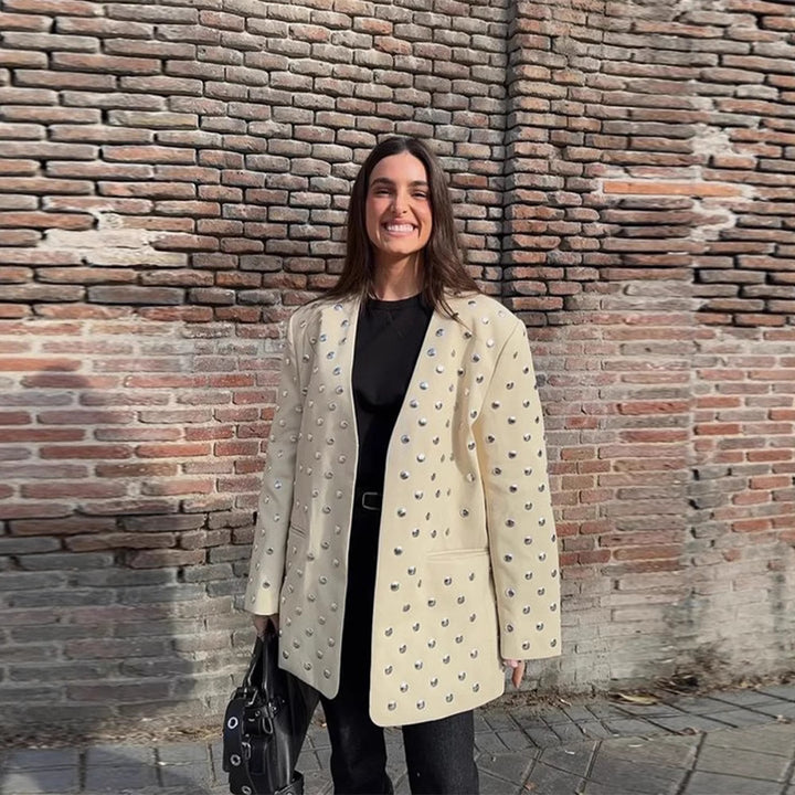 Elegant blazer jacket for women with glamorous stone appliqués Lune London