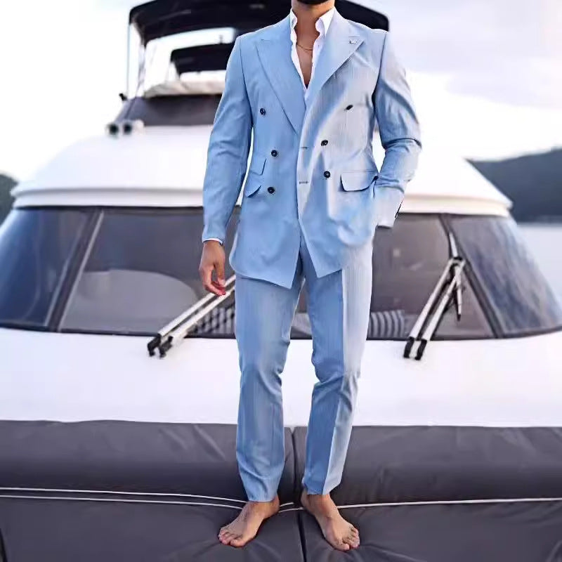 Elegant double-breasted suit for men with a striped pattern Lune London