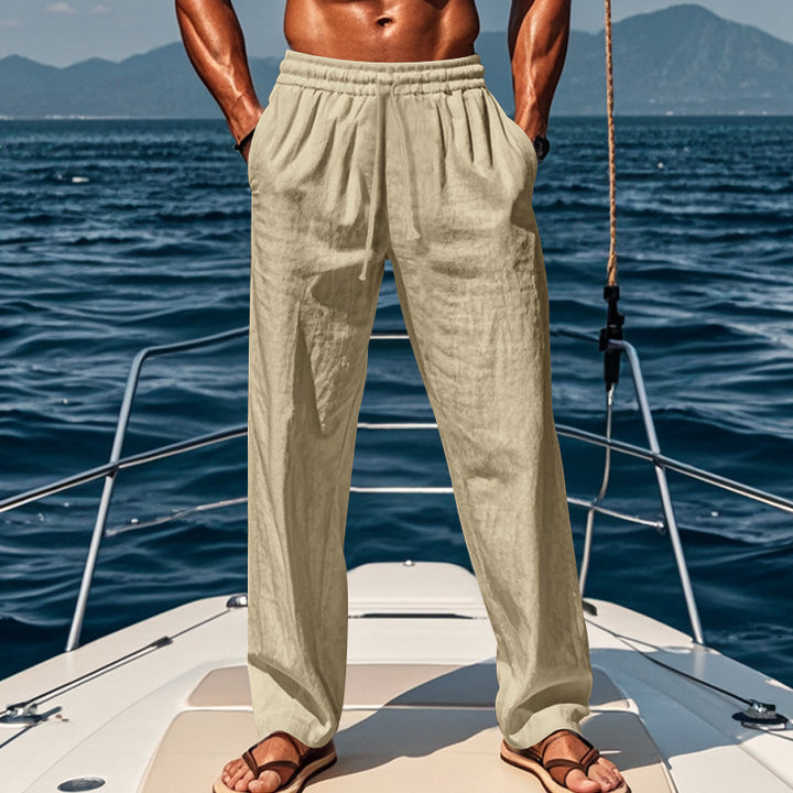 Airy summer cargo pants for men with elastic waistband and practical side pockets Lune London