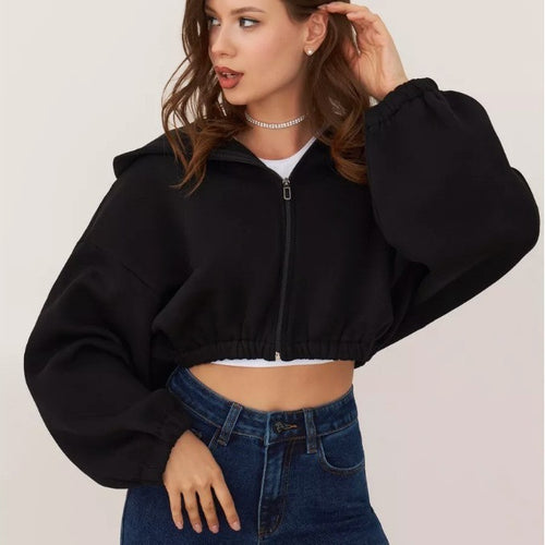 Women's cropped hoodie jacket with full zip and casual fit Chic & Stil