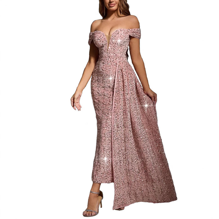 Off-shoulder sequin evening dress for women Lune London