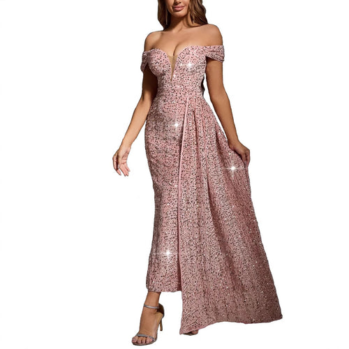 Off-shoulder sequin evening dress for women Lune London