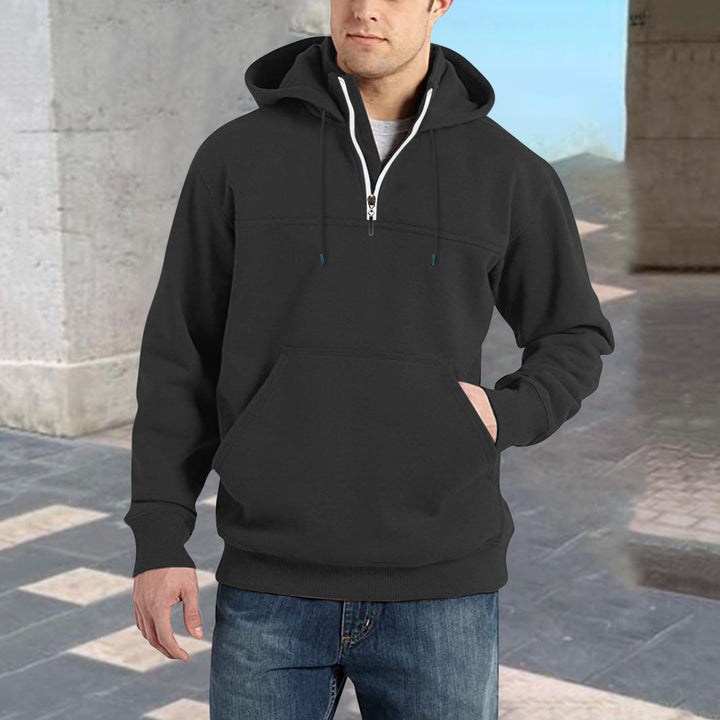 Men's trendy hoodie with half-zip and practical kangaroo pockets Lune London