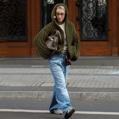 Oversized women's knit jacket with hood Lune London