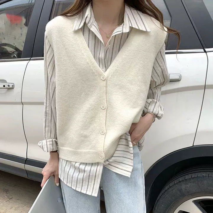 Knitted vest for women with V-neck and stylish buttons Lune London