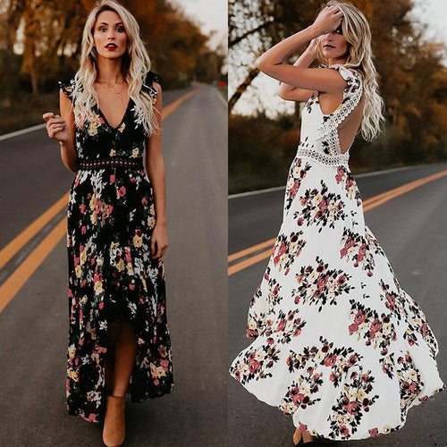 Ladies Floral High-Low Maxi Dress Lune London