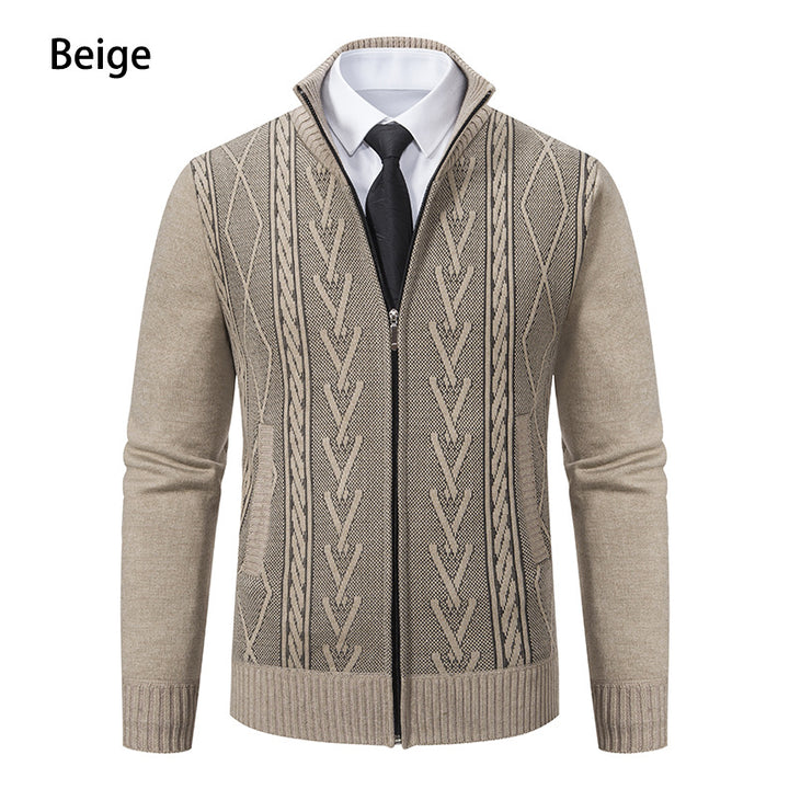 Men's knitted jacket with textured zipper and original Aran pattern Lune London
