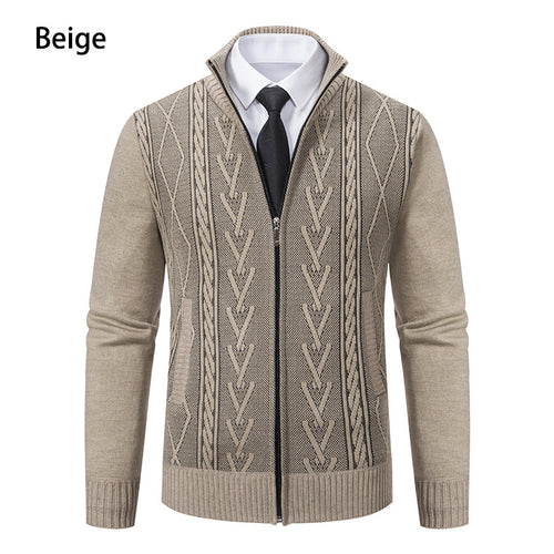 Men's knitted jacket with textured zipper and original Aran pattern Lune London
