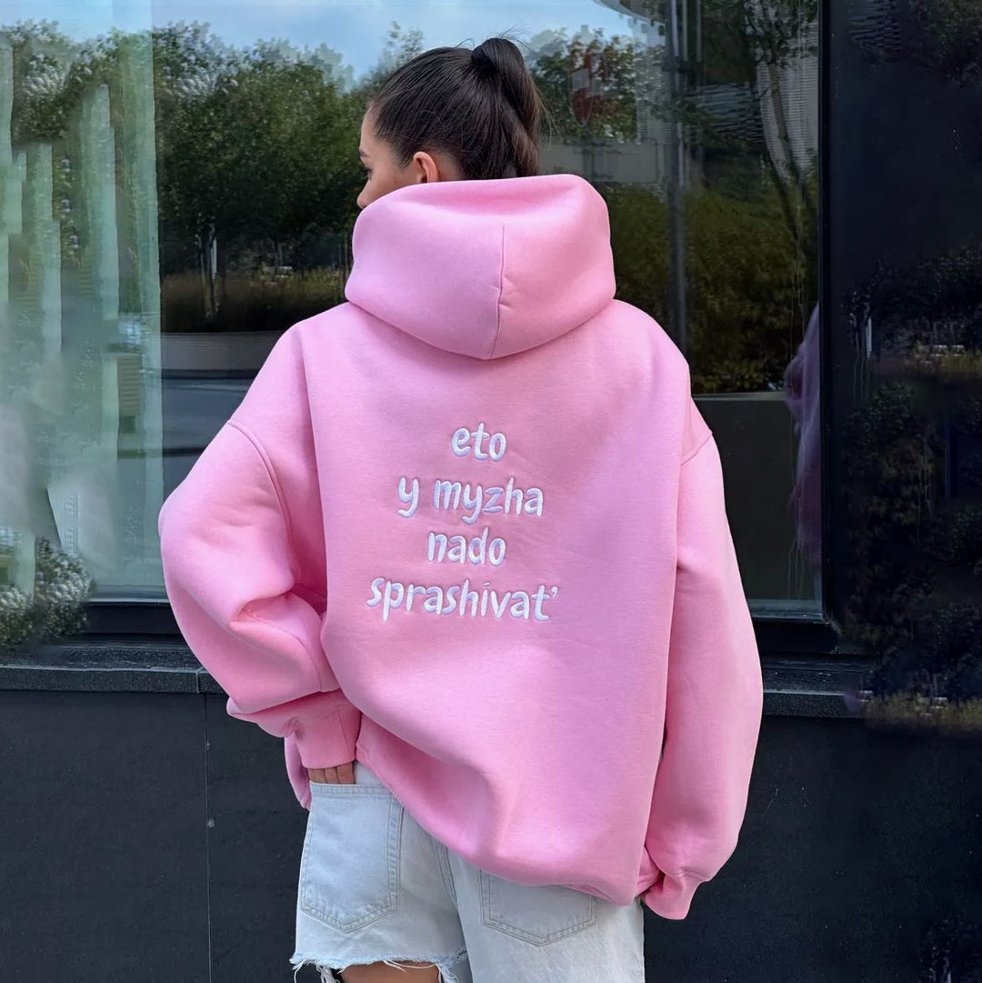 Women Oversized Hoodie with Creative Embroidery Details Lune London