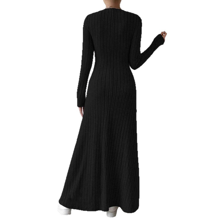 Maxi dress with long sleeves for women with ribbed texture and V-neck Lune London