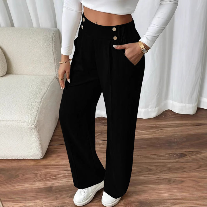 High-waisted flared pants for women with elegant button details Lune London