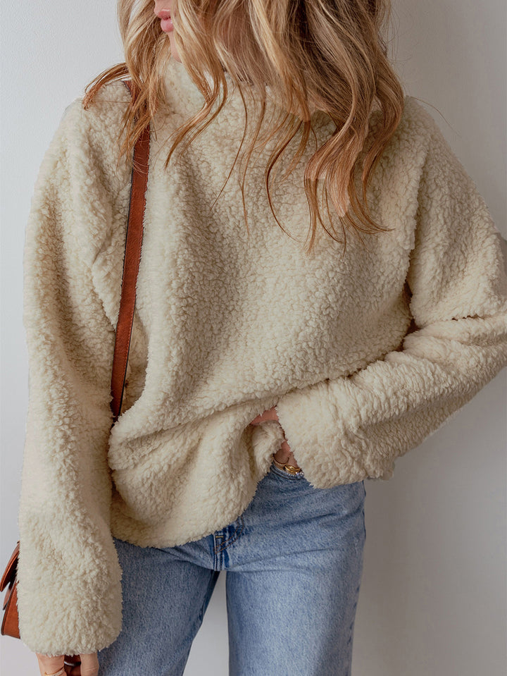 Cozy fleece sweater for women with a high collar and loose fit Lune London