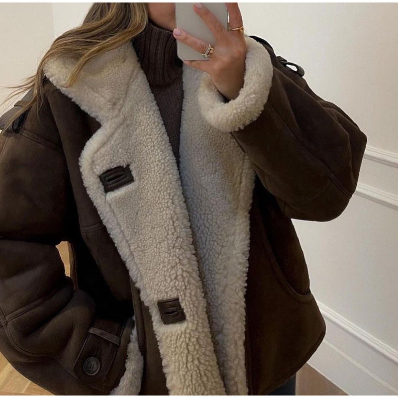 Oversized chic and stylish ladies' suede jacket